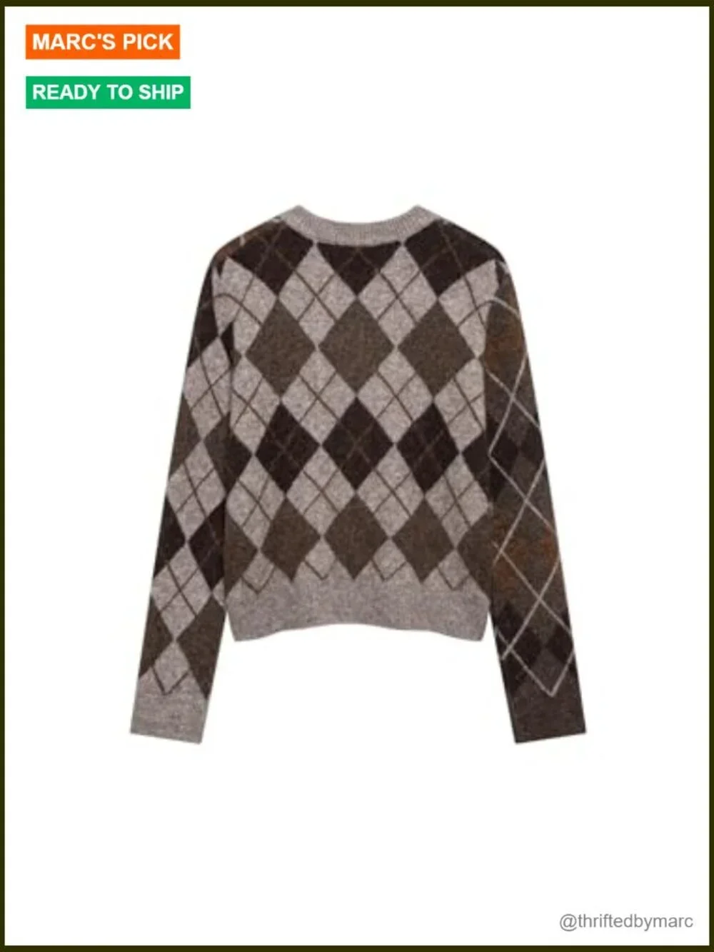 Argyle Cardigan Sweater Long Sleeve Button Down Knitwear